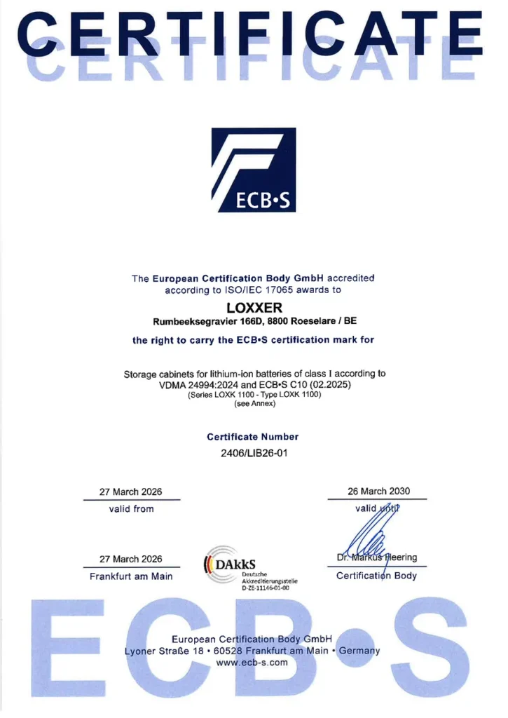 Certificaat LOXK1100 volgens VDMA 24994 van ECB-S