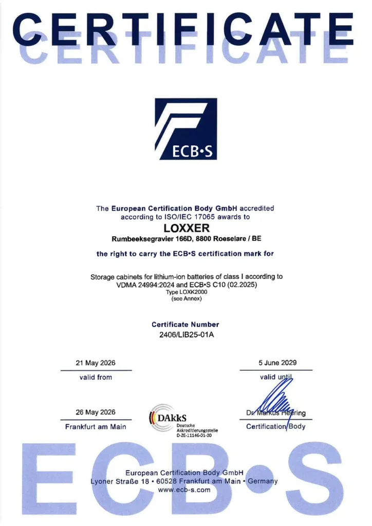 Certificaat LOXK2000 volgens VDMA 24994 van ECB-S